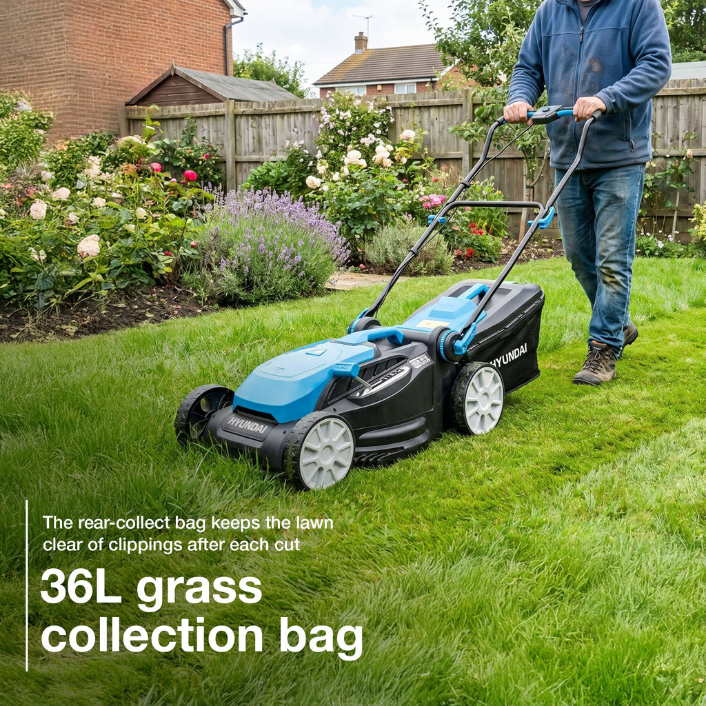 Hyundai 38cm / 15" 40V (2x20V) 3-in-1 Brushless Cordless Lawnmower,  36L Bag | HY40CLM38