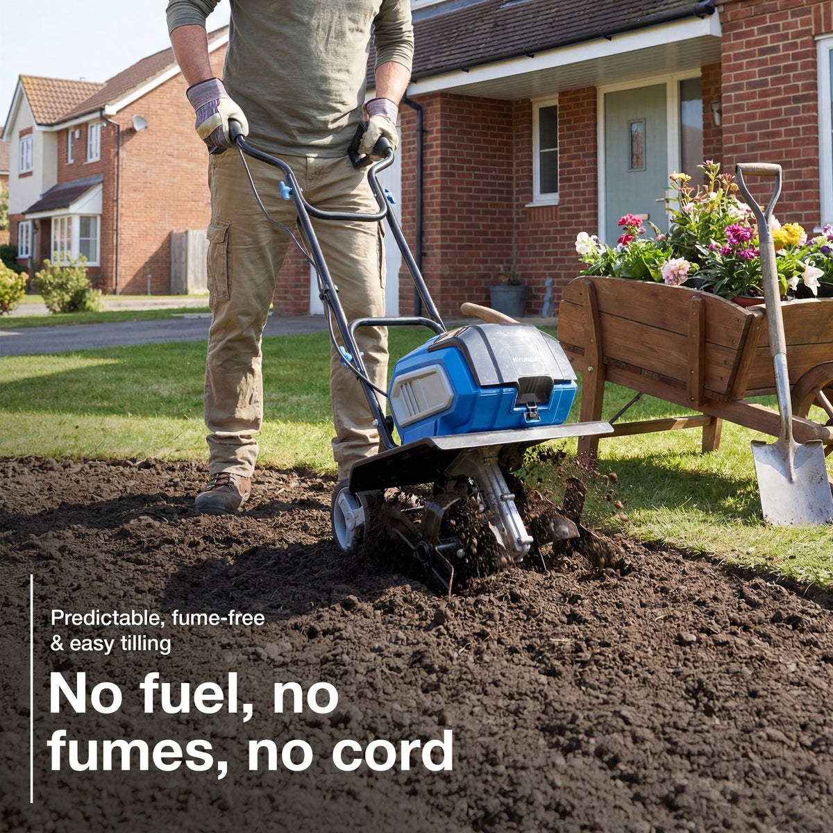 Hyundai 36cm Cordless Tiller and 30cm Grass Trimmer Kit