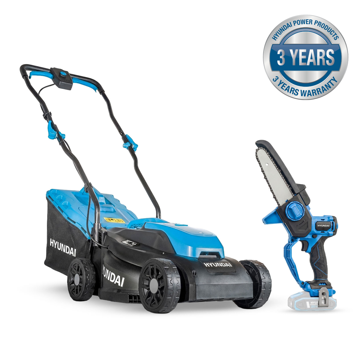 Hyundai 20V 33cm Lawnmower and 6in Brushless Chainsaw Kit