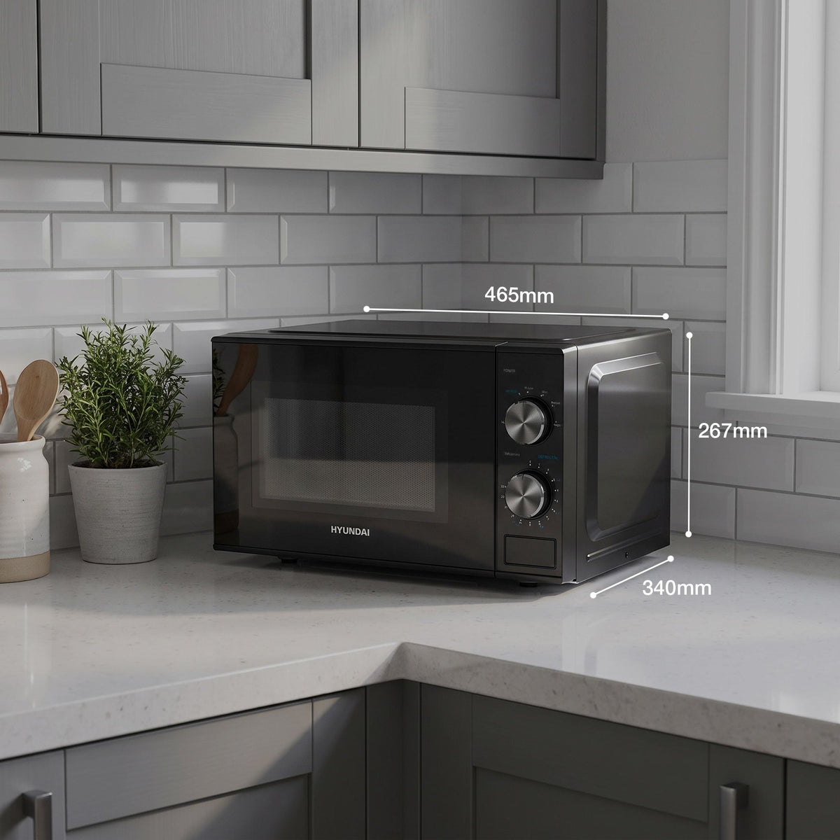 HYUNDAI 800W 20L Solo Microwave, Dial Control, Stainless Steel Interior | HYMW80020MB