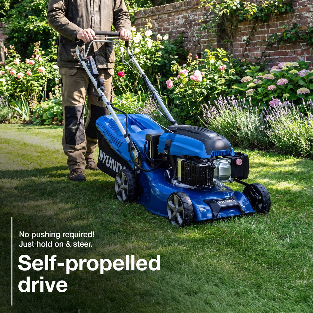 Hyundai 17"/42cm 139cc Electric-Start Self-Propelled Petrol Lawnmower | HYM430SPE