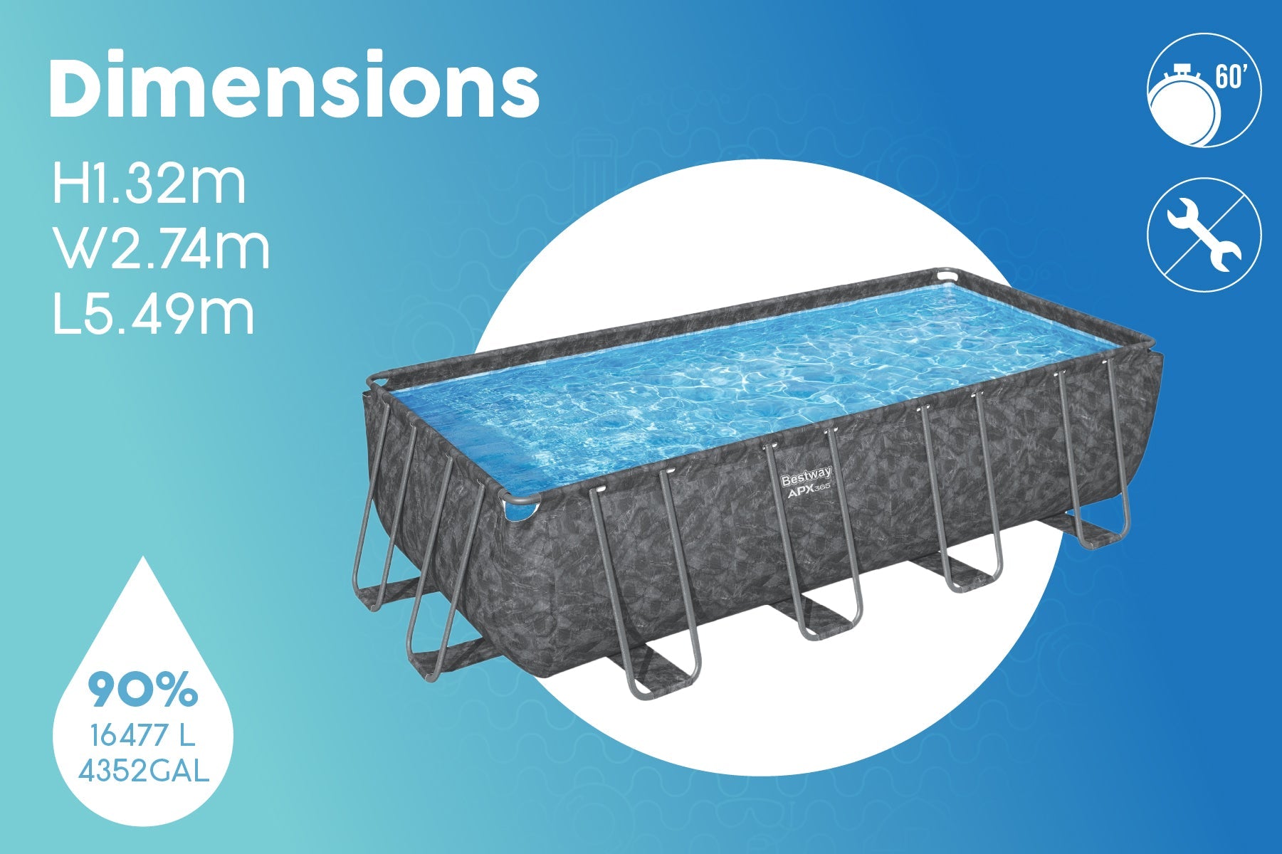18ft x 52in Grey Rectangular APX 365 Steel Above Ground Pool Set