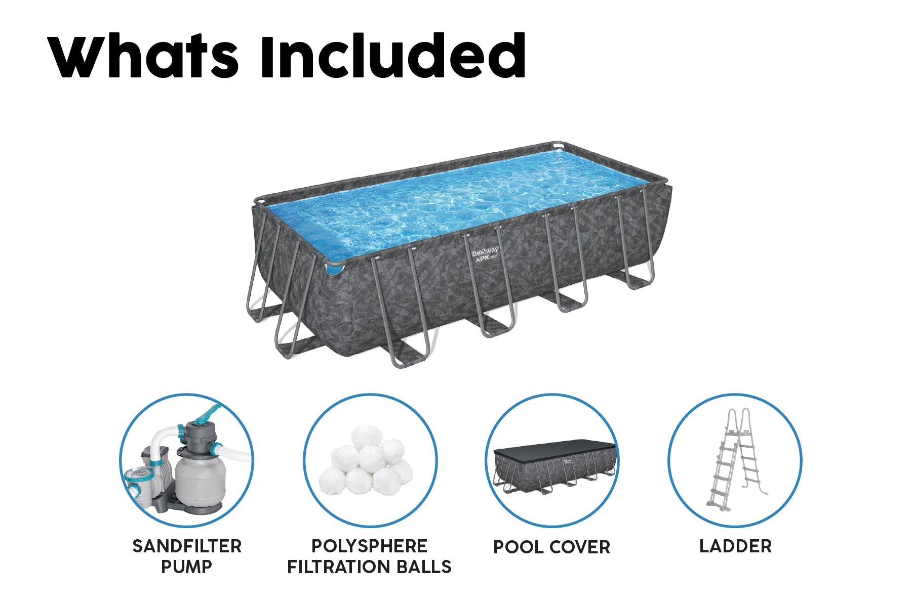 18ft x 52in Grey Rectangular APX 365 Steel Above Ground Pool Set