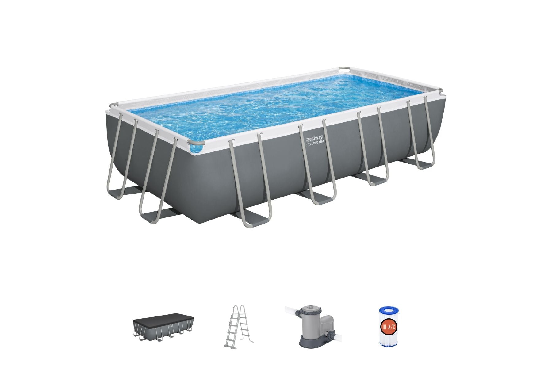 18ft x 9ft x 48in Dark Grey Rectangle Steel Pro MAX Above Ground Pool Set