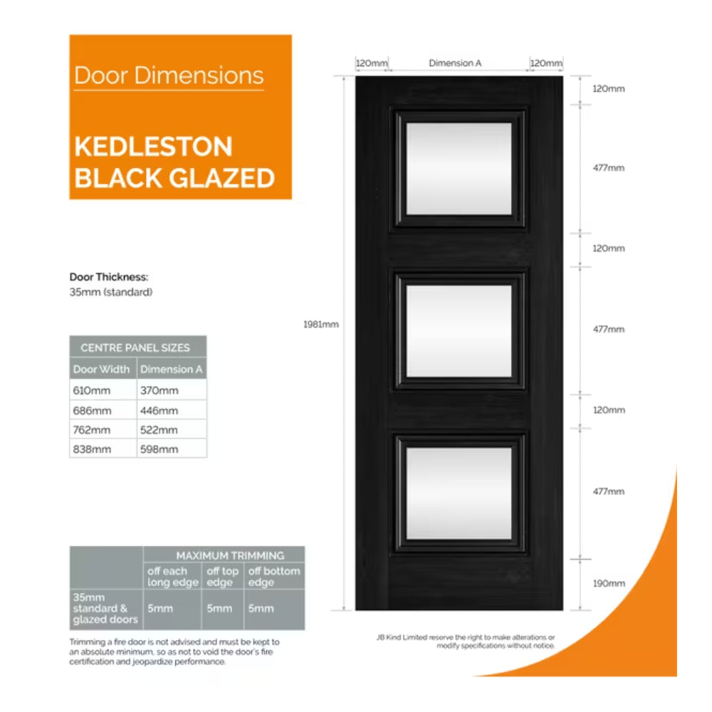 JB Kind Kedleston Black Laminate Glazed Internal Door - All Sizes