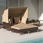 Outdoor Daybed with Retractable Canopy PE Wicker Rattan Patio Lounger