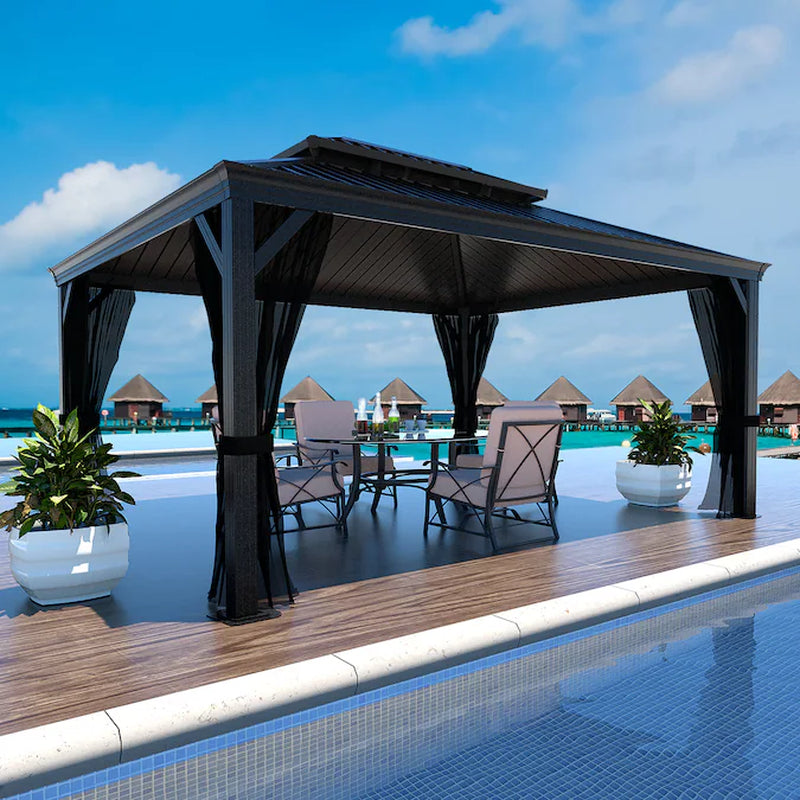 14-Ft X 12-Ft Hard Top Black Gazebo with Hardtop Roof
