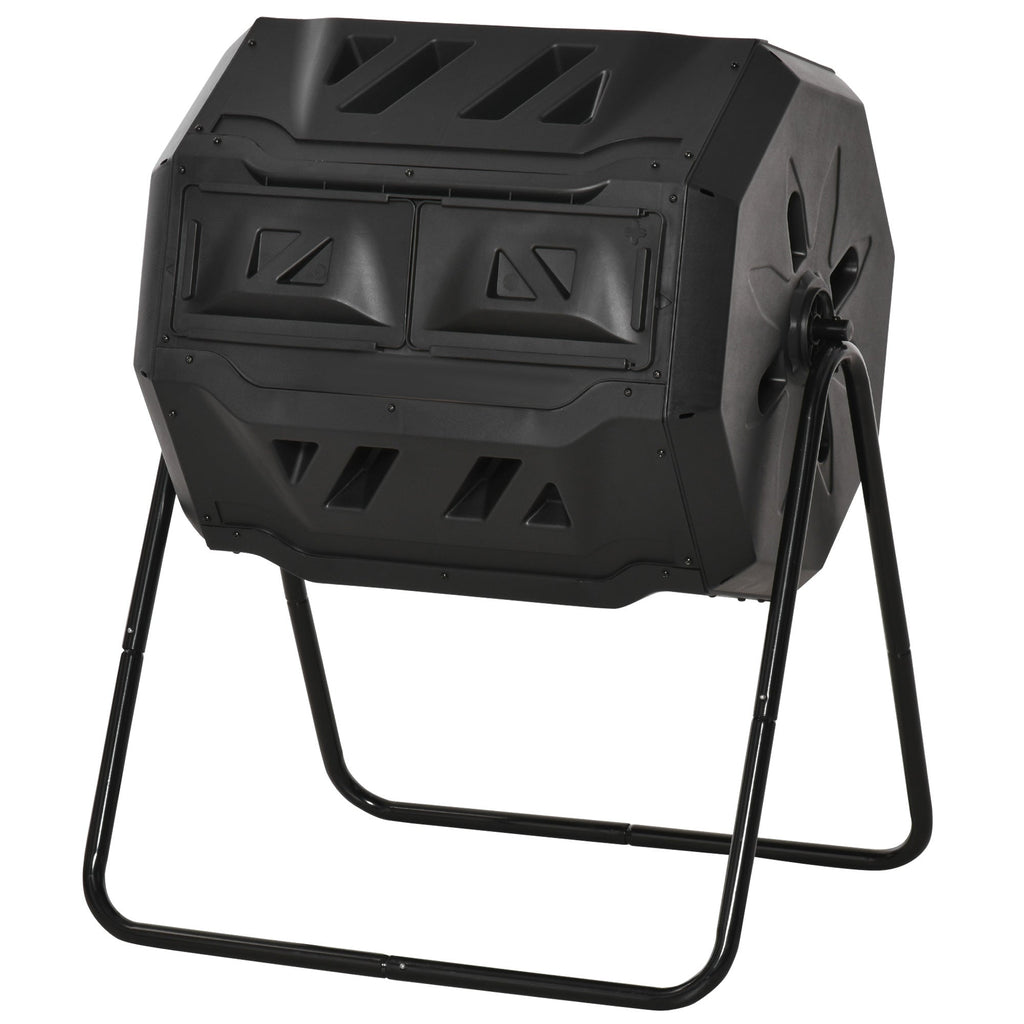 Tumbling Compost Bin Outdoor 360 Degrees Dual Chamber Rotating Composter 43 Gallon, Black
