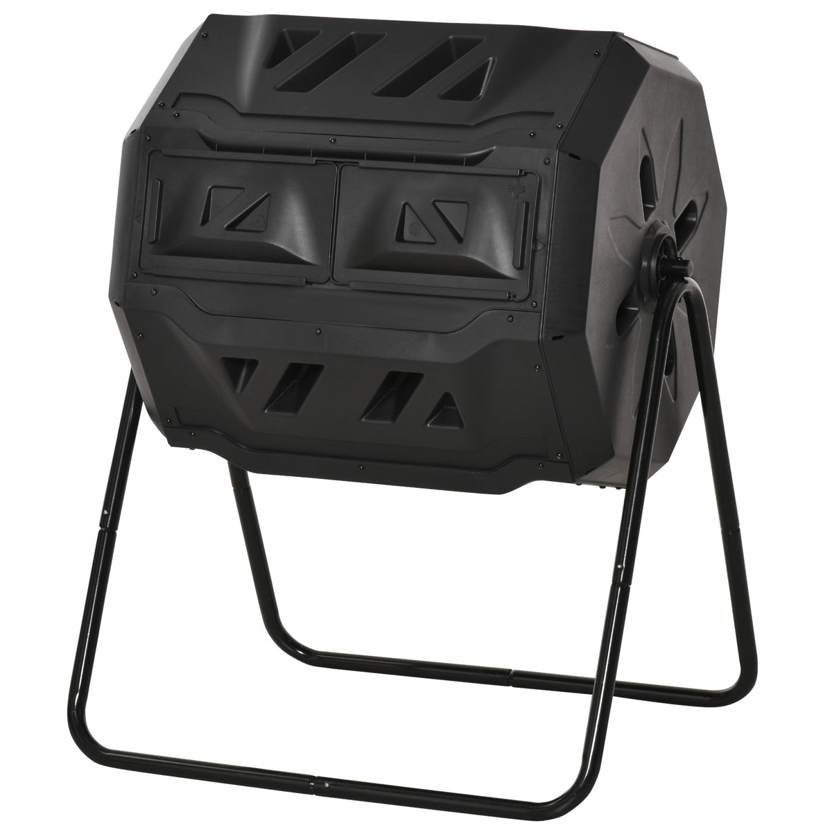 Tumbling Compost Bin Outdoor 360 Degrees Dual Chamber Rotating Composter 43 Gallon, Black