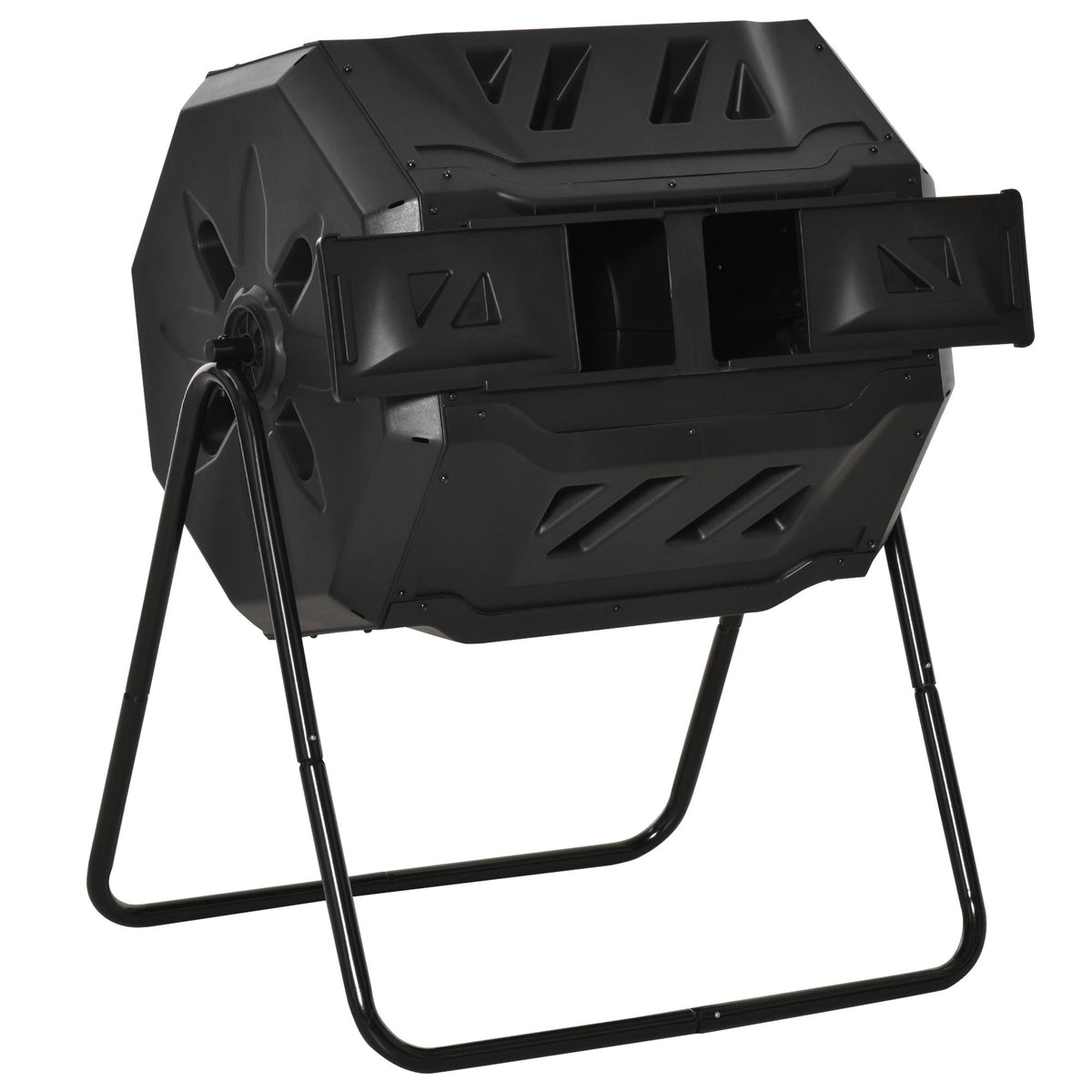 Tumbling Compost Bin Outdoor 360 Degrees Dual Chamber Rotating Composter 43 Gallon, Black