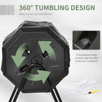 Tumbling Compost Bin Outdoor 360 Degrees Dual Chamber Rotating Composter 43 Gallon, Black