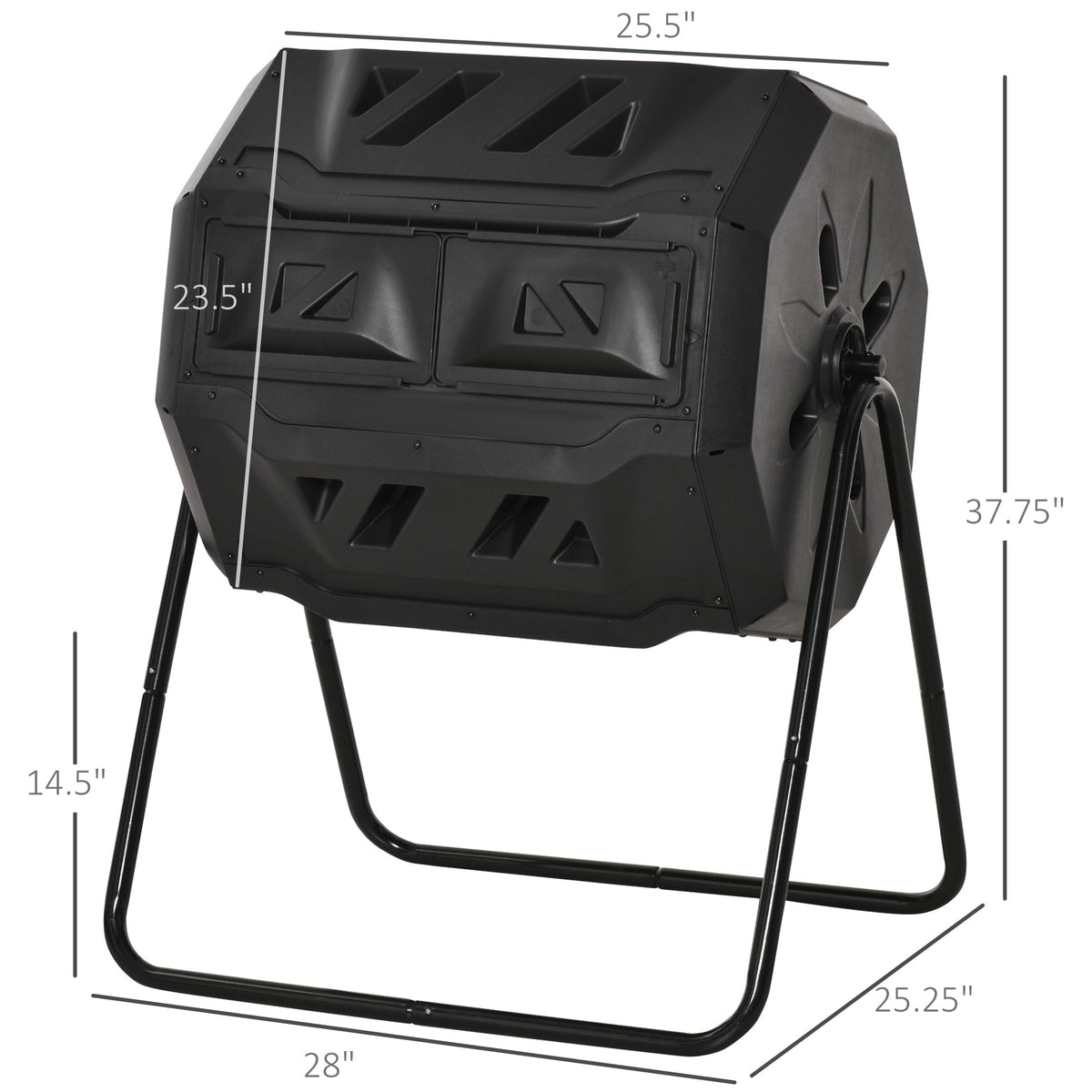 Tumbling Compost Bin Outdoor 360 Degrees Dual Chamber Rotating Composter 43 Gallon, Black