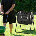 Tumbling Compost Bin Outdoor 360 Degrees Dual Chamber Rotating Composter 43 Gallon, Black