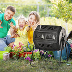 Tumbling Compost Bin Outdoor 360 Degrees Dual Chamber Rotating Composter 43 Gallon, Black