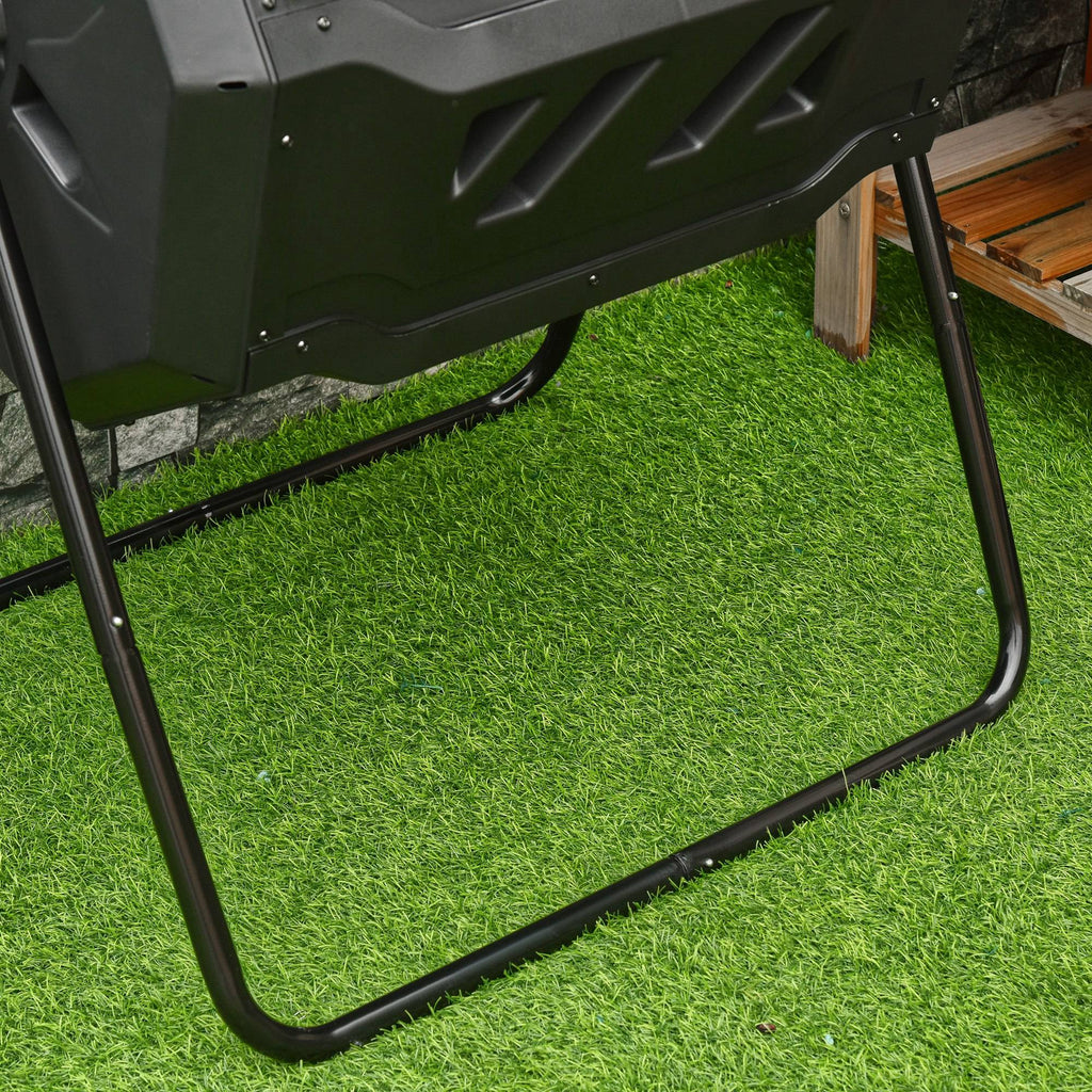 Tumbling Compost Bin Outdoor 360 Degrees Dual Chamber Rotating Composter 43 Gallon, Black