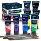 SOL 12pc Acrylic Paint Set with 8x Large 120ml Paints + 4 Brushes for Artists - Vibrant Colours for Canvas, Rock, Ceramic, and Wood - Fast-Drying, Water-Based Paint for Adults, Kids, and Hobbyists