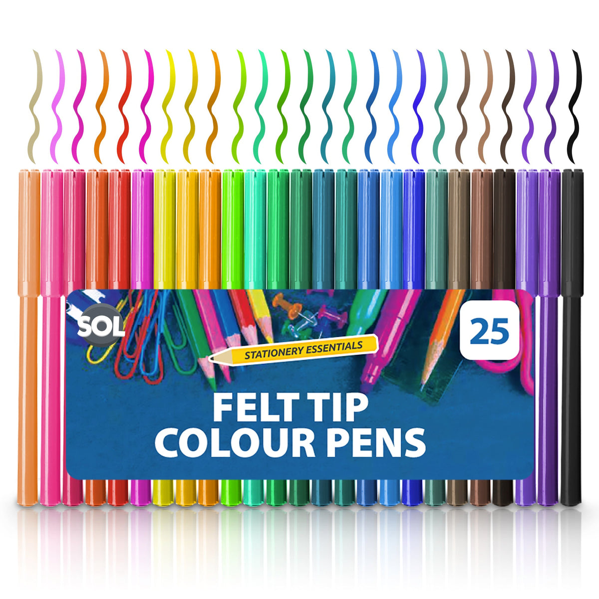 Felt Tip Pens Set | Fine Fibre Drawing Markers | 25 Pack