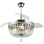 42 Inch Chrome Modern Glam Crystal Retractable Ceiling Fan with Lights and Remote Control, 6 Speeds DC Motor Fandelier Ceiling Fan