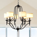 6 - Light Traditional Farmhouse Chandelier with Fabric Shades, 30 Inch Black Chandelier, Adjustable Classic Dining Room Light Fixture for Living Room