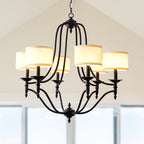 6 - Light Traditional Farmhouse Chandelier with Fabric Shades, 30 Inch Black Chandelier, Adjustable Classic Dining Room Light Fixture for Living Room