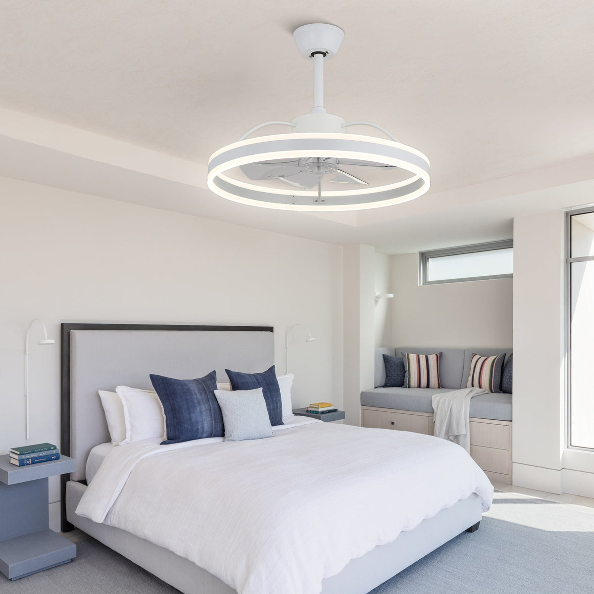24 Inch Black/Gold/White/Coffee Modern Smart LED Ceiling Fan with Light and Remote, 6 Speeds DC Motor Fandelier Ceiling Fan