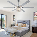 65 Inch Modern Glam Crystal Ceiling Fan with Lights and Remote Control,6 Speeds DC Motor  Black/Chrome Large Ceiling Fan with Crystals