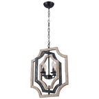 4 - Lights Distressed Wood Chandelier with Adjustable Chain, 16.9" Geometric Chandelier for Entryway with DIY Shade
