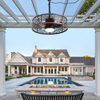 24 Inch Farmhouse Outdoor Waterproof Ceiling Fan with LED Light and Remote, 6 Speeds Black Plug In Caged Outdoor Fan Light