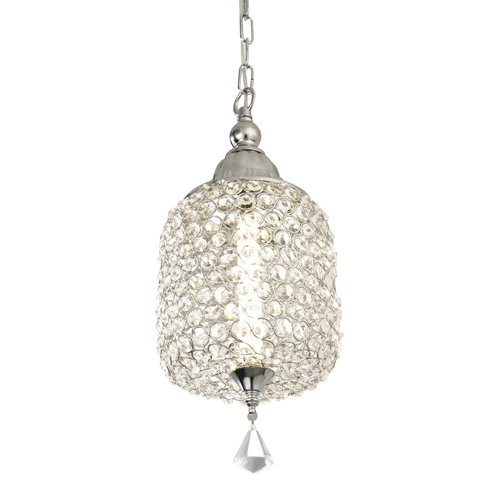 1 - Light Black/Chrome Cylinder Crystal LED Pendant Light, 7.3" Dining Room Light Fixtures Kitchen Island Light