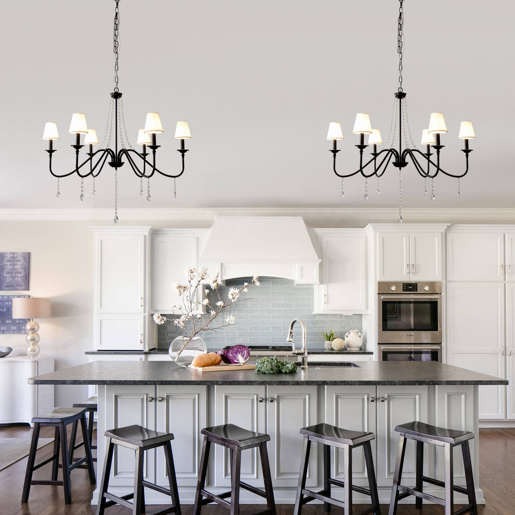 6-Light Classic Crystal Chandelier 34.7 Inch Traditional Chandelier Pendant Light Fixture with Fabric Shade
