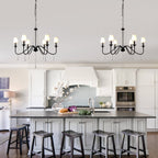 6-Light Classic Crystal Chandelier 34.7 Inch Traditional Chandelier Pendant Light Fixture with Fabric Shade