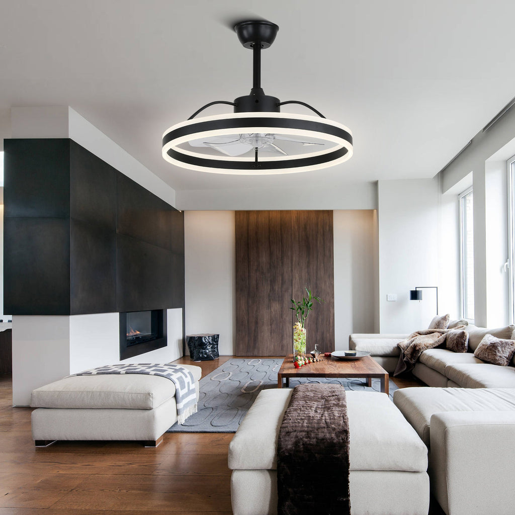 24 Inch Black/Gold/White/Coffee Modern Smart LED Ceiling Fan with Light and Remote, 6 Speeds DC Motor Fandelier Ceiling Fan