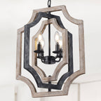 4 - Lights Distressed Wood Chandelier with Adjustable Chain, 16.9" Geometric Chandelier for Entryway with DIY Shade