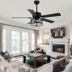 52 Inch Modern Glam Crystal Ceiling Fan with Lights and Remote, 6 Speeds DC Motor Black Reversible Ceiling Fan with Crystal Cage