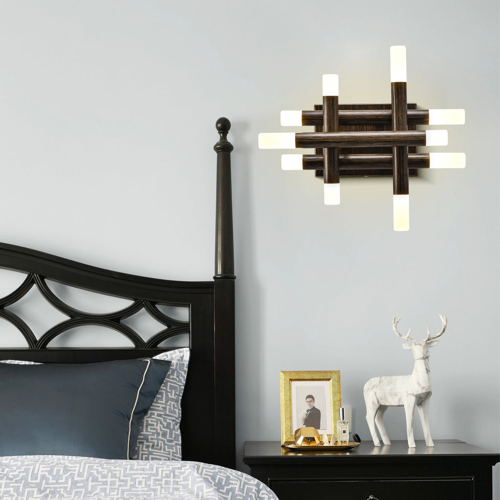 13 Inch Dark Brown Farmhouse Wood Flush Mount Wall Sconces with LED Lights, Rustic Wall Light for Hallway Bedroom
