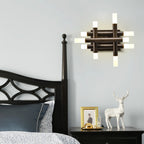13 Inch Dark Brown Farmhouse Wood Flush Mount Wall Sconces with LED Lights, Rustic Wall Light for Hallway Bedroom