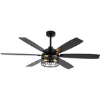 Modern 60 Inch Industrial Caged Ceiling Fan with Light Reversible Quiet DC Motor with 6 Speed Remote Control Ceiling Fan Adjustable Down Rodes Ceiling Fan with Light Suit for Bedroon,Living Room
