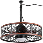 24 Inch Farmhouse Outdoor Waterproof Ceiling Fan with LED Light and Remote, 6 Speeds Black Plug In Caged Outdoor Fan Light