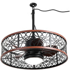 24 Inch Farmhouse Outdoor Waterproof Ceiling Fan with LED Light and Remote, 6 Speeds Black Plug In Caged Outdoor Fan Light