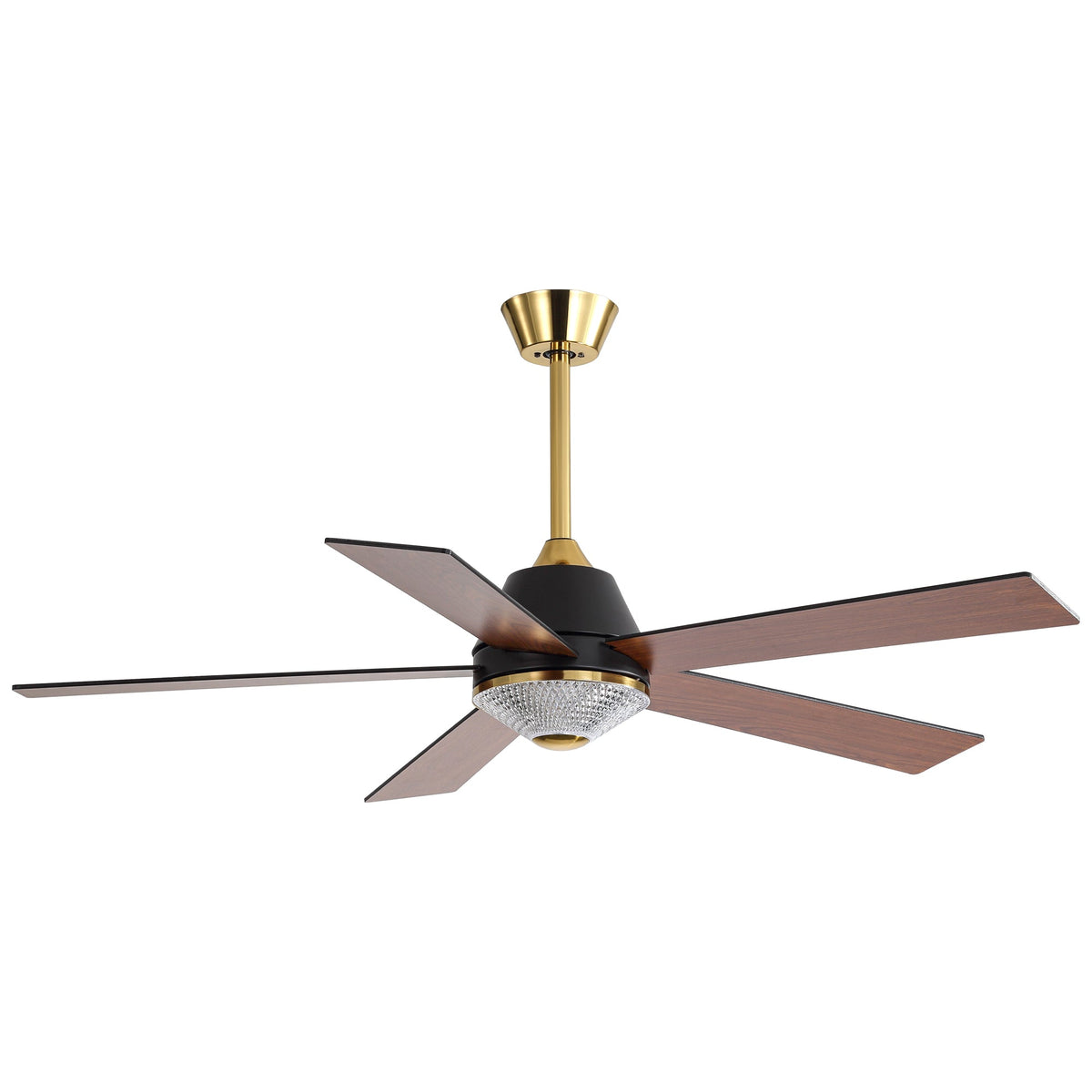 52 Inch Black and Gold Modern Ceiling Fan with LED Light and Remote Control, 6 Speeds DC Motor 5-Blade Reversible Ceiling Fan for Living Room