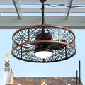 24 Inch Farmhouse Outdoor Waterproof Ceiling Fan with LED Light and Remote, 6 Speeds Black Plug In Caged Outdoor Fan Light