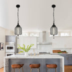 1 - Light Black/Chrome Cylinder Crystal LED Pendant Light, 7.3" Dining Room Light Fixtures Kitchen Island Light