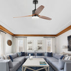 52 Inch 3 Wooden Blades Ceiling Fan with Dimmable LED Light and Remote, 6 Speeds DC Motor Reversible Ceiling Fan for Living Room