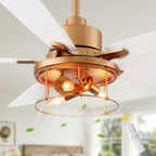 Industrial 52 Inch Gold/Black Caged Ceiling Fan with Light Quiet Reversible DC Motor with 6 Speed Remote Control Ceiling Fan 5 Blades Ceiling Fan Suit for Kitchen Bedroom Living Room
