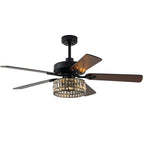 Luxury 52 Inch Crystal Caged Ceiling Fan with Light Reversible Wood Blades Quiet DC Motor Ceiling Fan Remote Control Timing Ceiling Fan Suit for Living Room, Kitchen, Bedroom