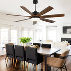 60 Inch 6-Blade Black Modern Large Ceiling Fan with LED Lights and Remote Control, 6 Speeds Reversible Ceiling Fan