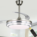 42 Inch Chrome Modern Retractable Ceiling Fan with Dimmable LED Light and Remote, 6 Speeds DC Motor Reversible Fandelier Ceiling Fan