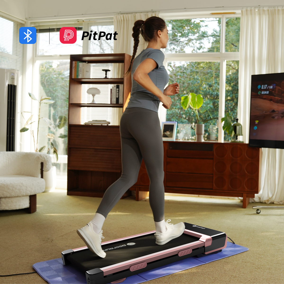 DeerRun Z10 12% Auto Incline Smart Walking Pad Treadmill with remote control Pink-Fat-burning & fitness friendly