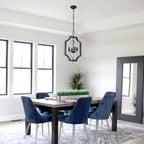4 - Lights Distressed Wood Chandelier with Adjustable Chain, 16.9" Geometric Chandelier for Entryway with DIY Shade