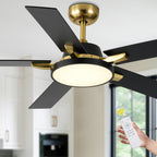 52 Inches Black and Gold Modern Ceiling Fan with LED Lights, 6 Speeds DC Motor Indoor Ceiling Fan for Large Room